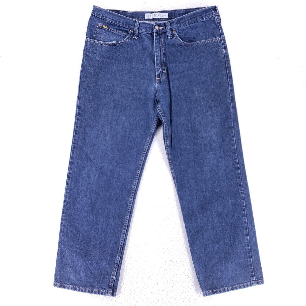 Lee Jeans Denim Cotton Men SZ 36x30 Blue Straight Stretch VTG Mid Rise Slim 90s